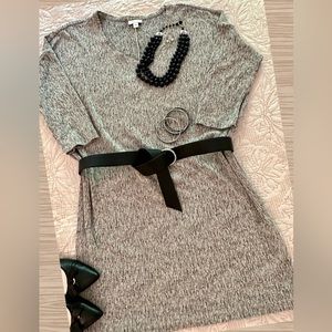 JJill knit dress, gray/black, long sleeve